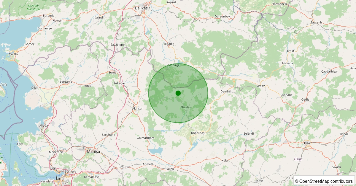 14 Kasım 2025 saat 16:13 - Gördes - Kalemoğlu - 1.30ml depreminin harita gösterimi