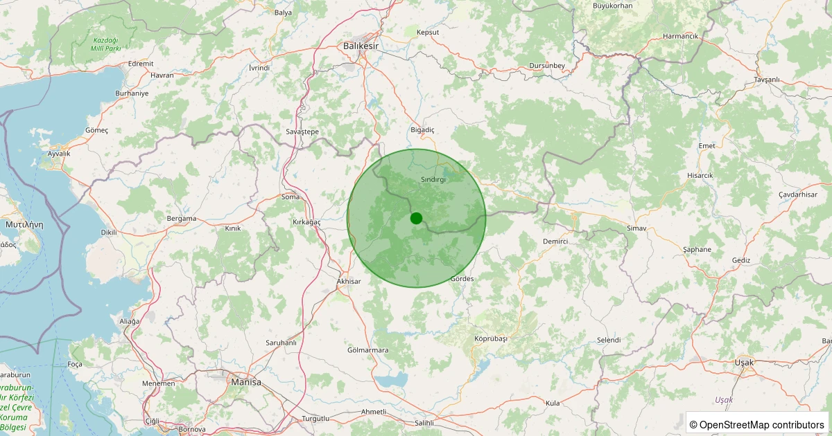 14 Kasım 2025 saat 15:51 - Sındırgı - 0.90ML depreminin harita gösterimi