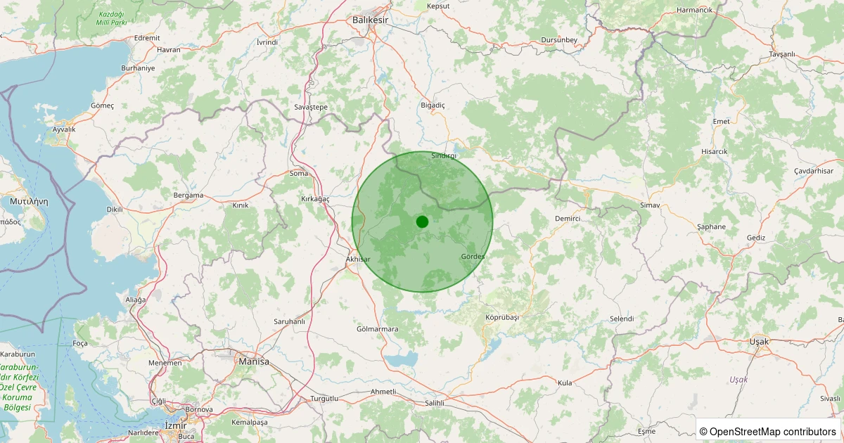 14 Kasım 2025 saat 12:12 - Akhisar - Hanpaşa Köyü - 1.70ml depreminin harita gösterimi