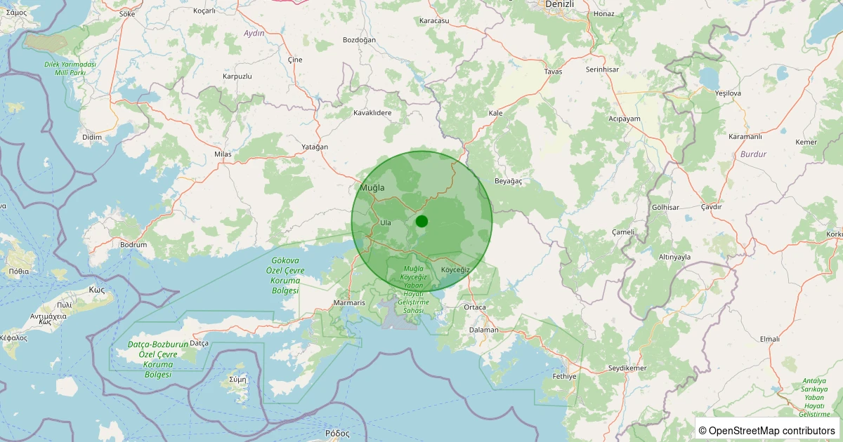 14 Kasım 2025 saat 03:49 - Ula - Kıyra - 0.60ml depreminin harita gösterimi