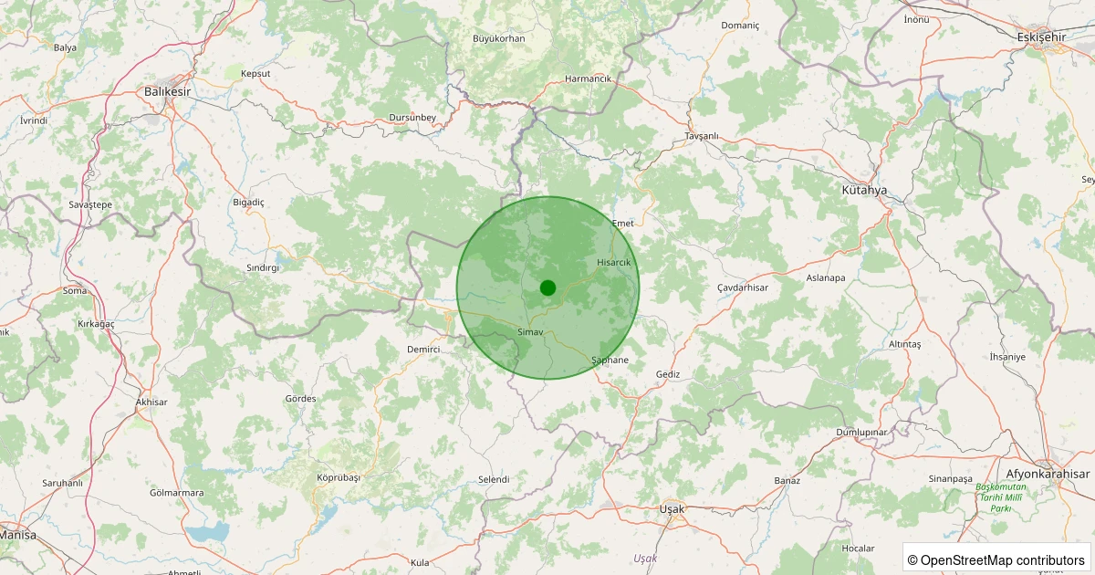 14 Kasım 2025 saat 03:40 - Simav - Eğirler Köyü - 1.70ml depreminin harita gösterimi