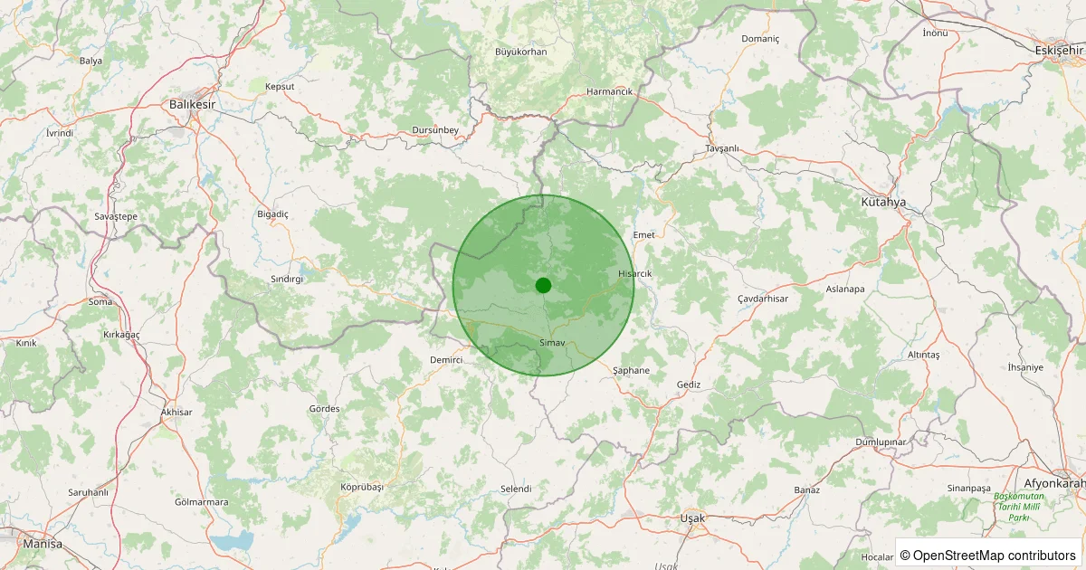 10 Ekim 2025 saat 09:39 - Simav - Hamzabey - 1.40ml depreminin harita gösterimi