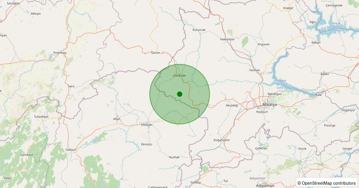 14 Kasım 2025 saat 20:30 - Darende - Yenice - 1.20ml depreminin harita gösterimi