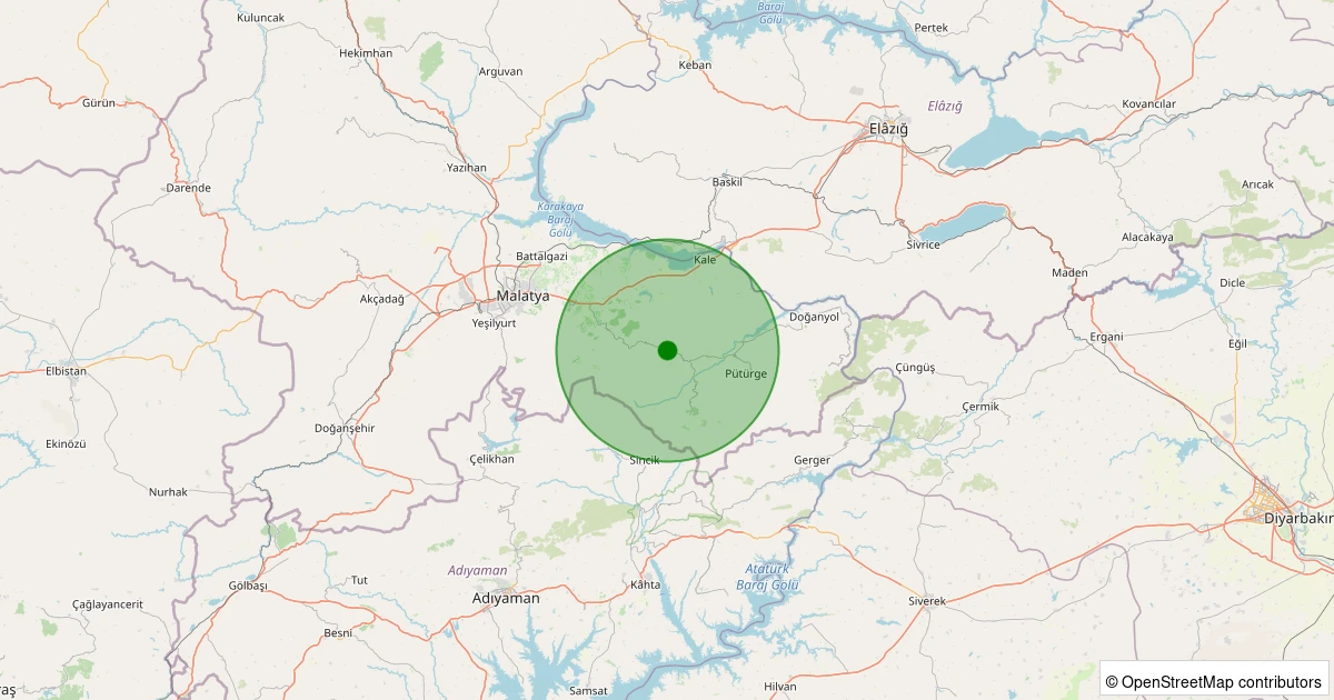 14 Kasım 2025 saat 20:22 - Pütürge - Kökpınar Köyü - 1.20ml depreminin harita gösterimi