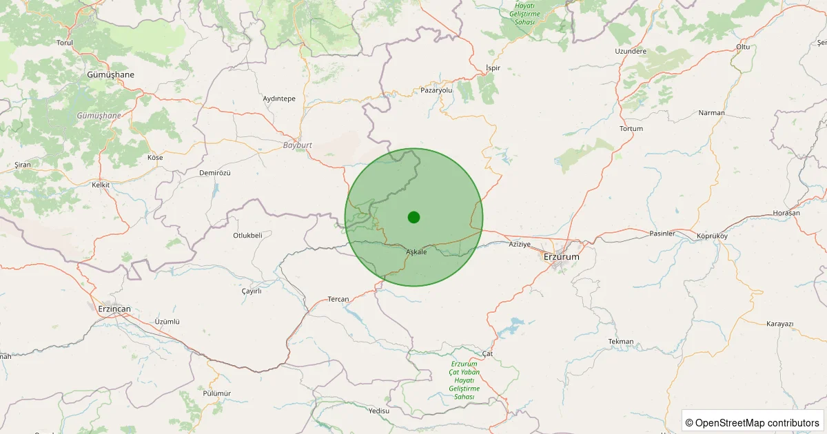 10 Ekim 2025 saat 10:04 - Aşkale - Çatören(Merkez) - 1.90ML depreminin harita gösterimi