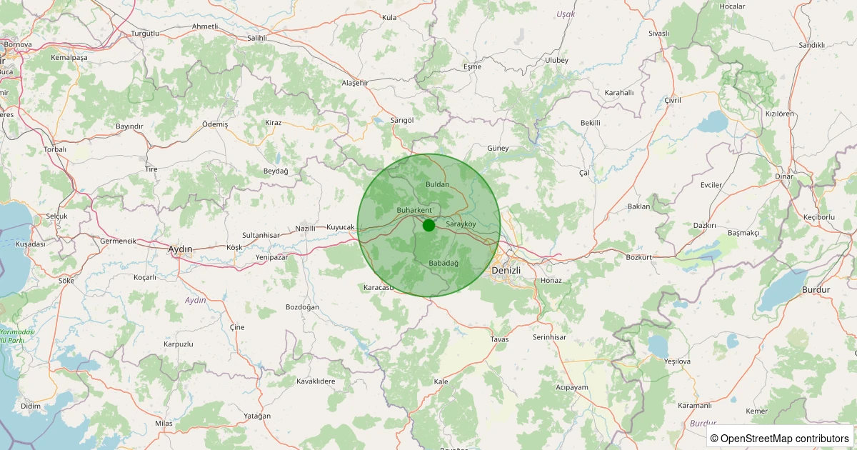 14 Kasım 2025 saat 21:34 - Sarayköy - Tekke Köyü - 1.00ml depreminin harita gösterimi