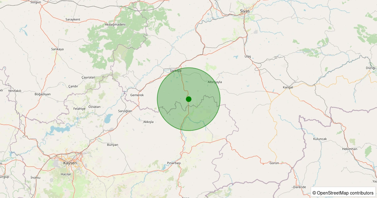 14 Kasım 2025 saat 22:04 - Şarkışla - Oluktaş Köyü - 1.50ML depreminin harita gösterimi