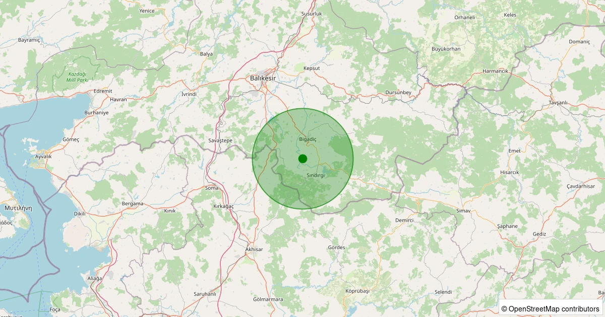 14 Kasım 2025 saat 23:04 - Sındırgı - Armutlu - 1.90ml depreminin harita gösterimi