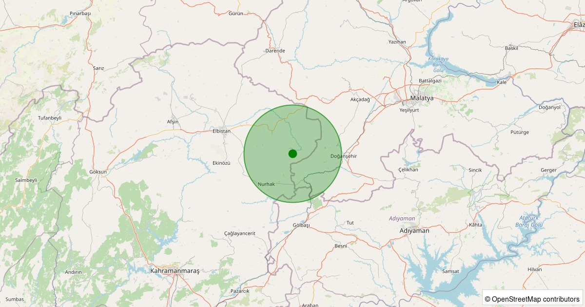 15 Kasım 2025 saat 00:54 - Elbistan - Karahasanuşağı Köyü - 1.30ml depreminin harita gösterimi