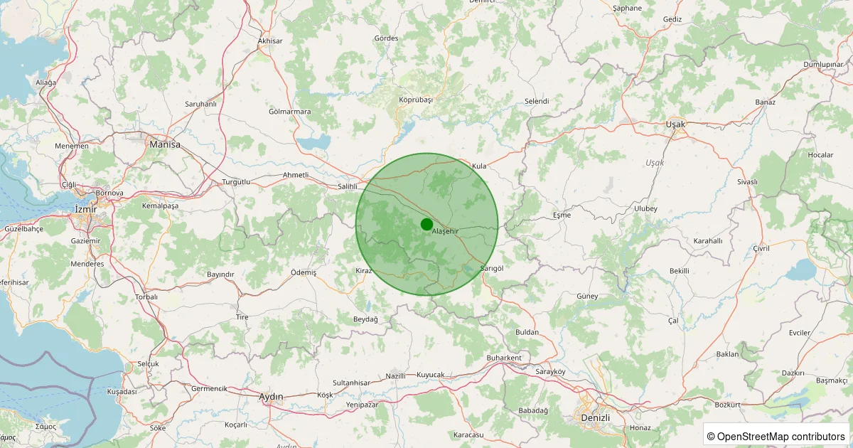 10 Ekim 2025 saat 11:08 - Alaşehir - Şahyar - 1.90ml depreminin harita gösterimi