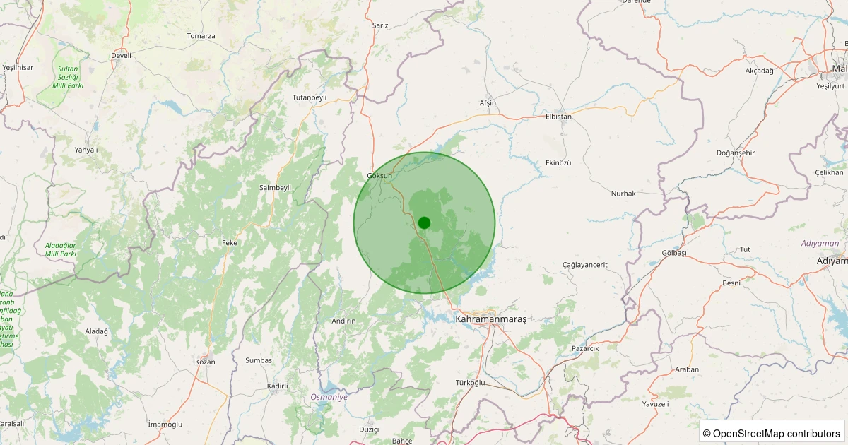 15 Kasım 2025 saat 03:16 - Onikişubat - Döngel - 1.80ml depreminin harita gösterimi