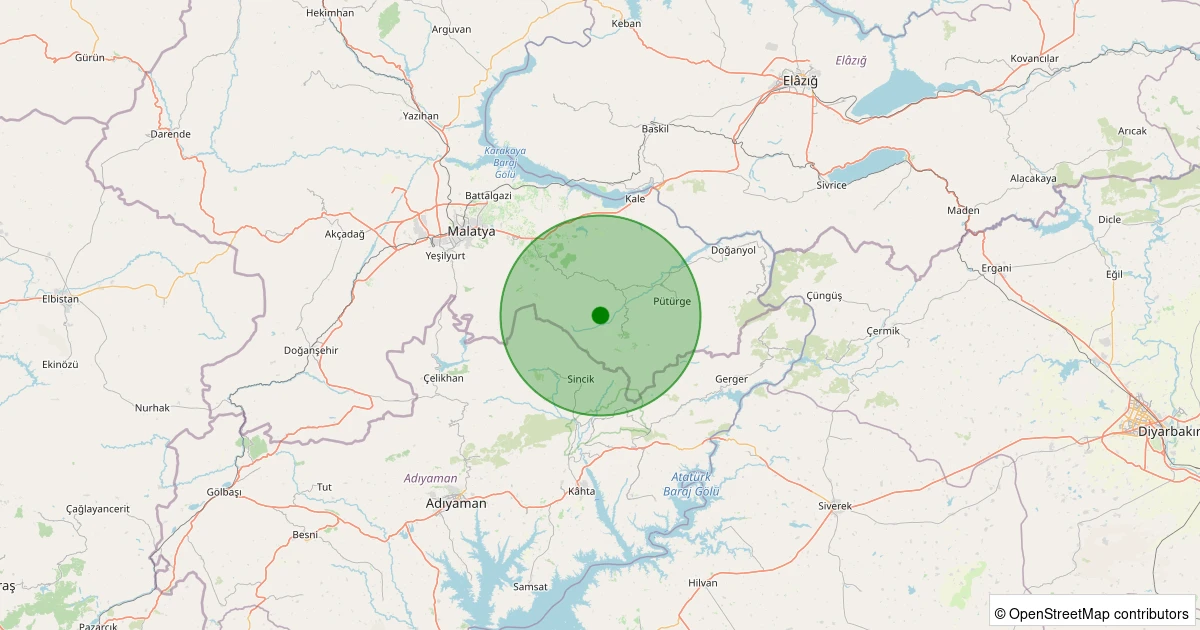 15 Kasım 2025 saat 03:52 - Pütürge - Esenlik Köyü - 1.10ml depreminin harita gösterimi
