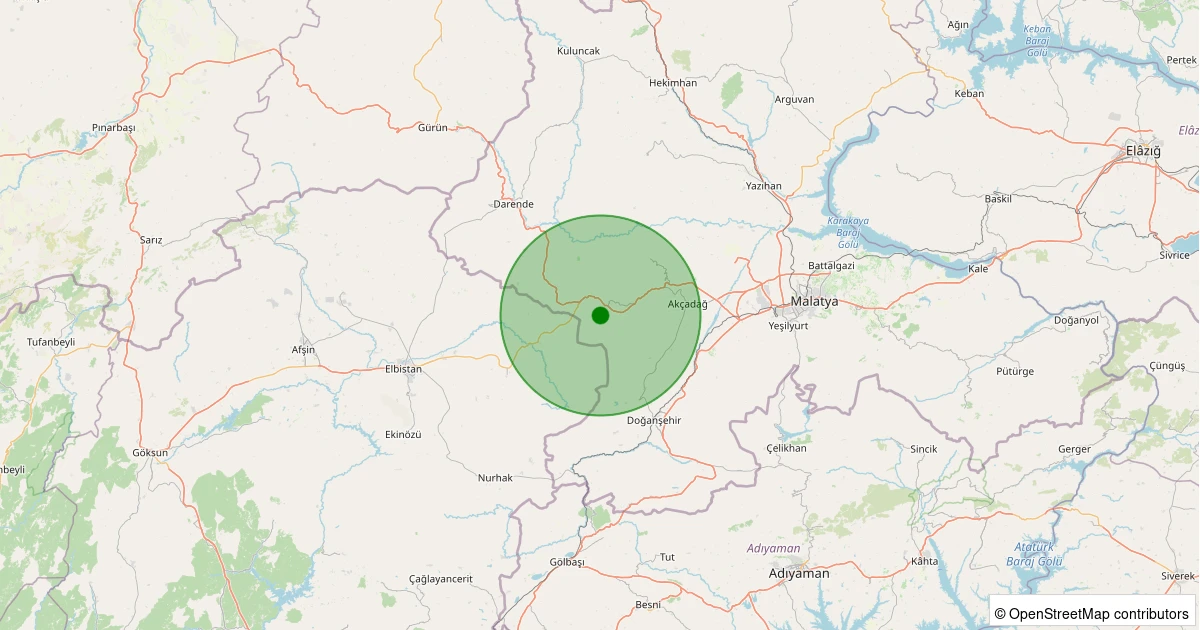 15 Kasım 2025 saat 04:00 - Akçadağ - Bekiruşağı - 1.20ML depreminin harita gösterimi