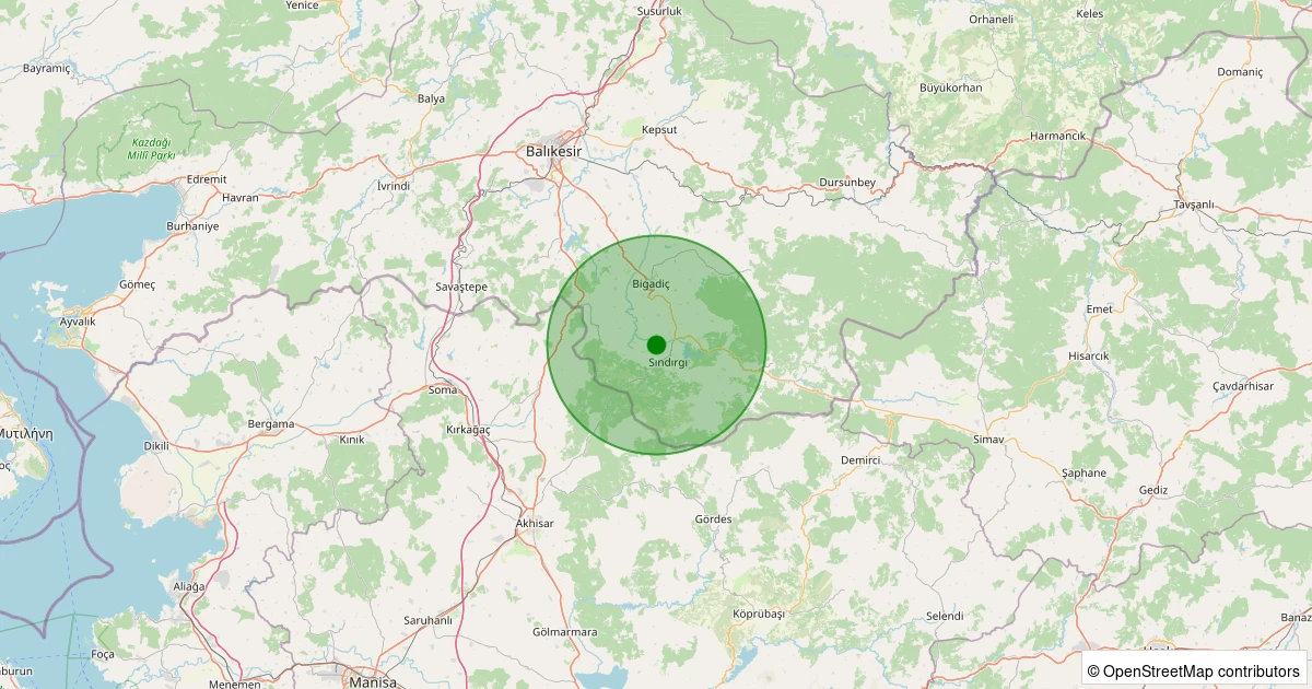 15 Kasım 2025 saat 05:43 - Sındırgı - 1.10ml depreminin harita gösterimi