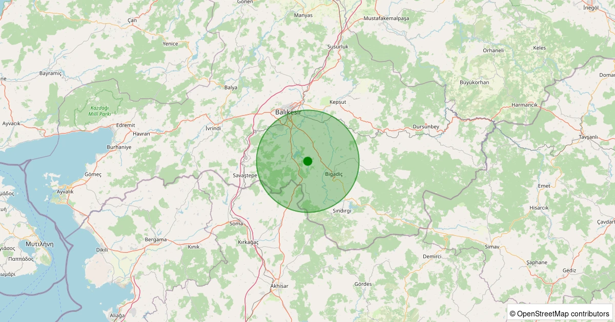 15 Kasım 2025 saat 05:54 - Bigadiç - Küçükyeni - 1.10ml depreminin harita gösterimi
