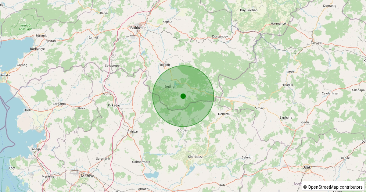 15 Kasım 2025 saat 07:16 - Sındırgı - Işıklar - 1.20ml depreminin harita gösterimi