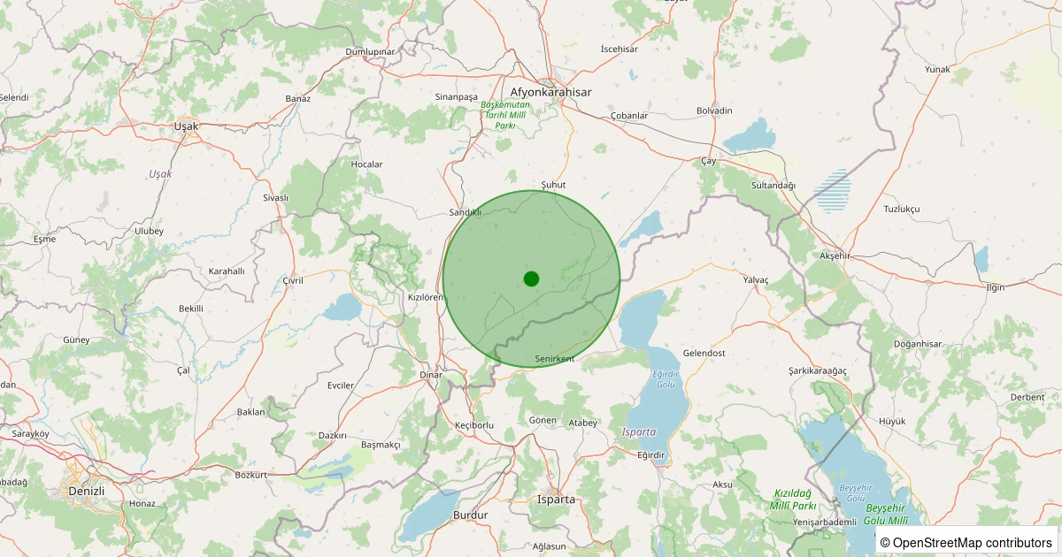15 Kasım 2025 saat 09:01 - Dinar - Yıprak/Bahçelievler Köyü - 1.80ml depreminin harita gösterimi