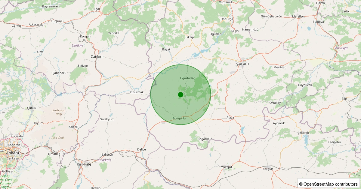 15 Kasım 2025 saat 09:51 - Sungurlu - Kaledere-Şen Köyü - 1.10ml depreminin harita gösterimi