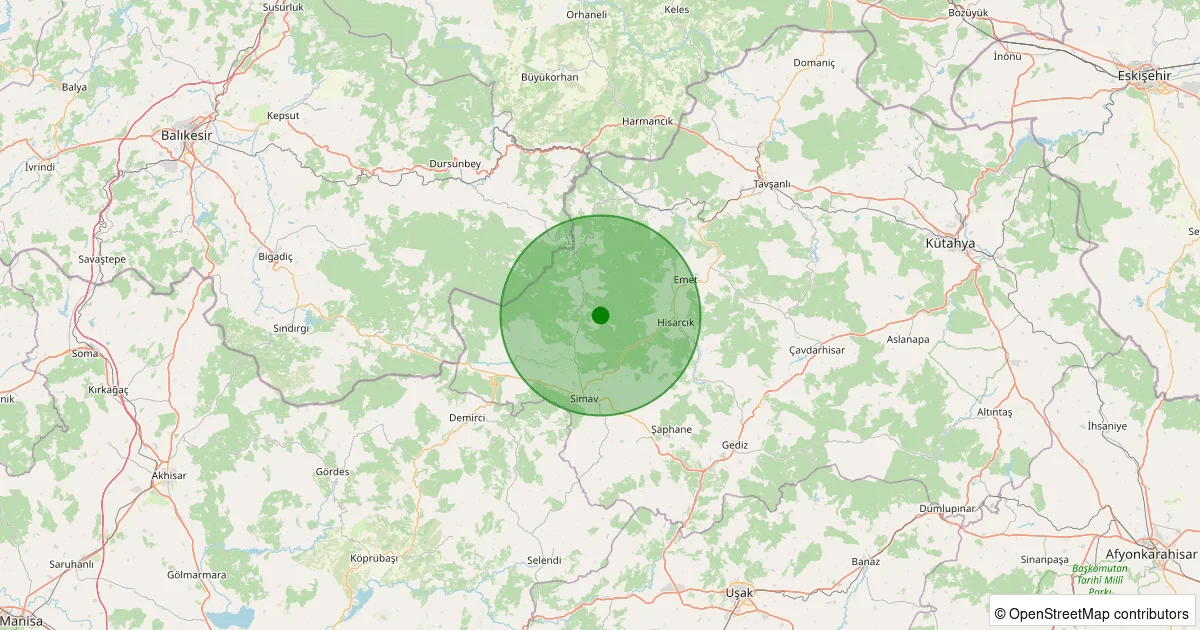 10 Ekim 2025 saat 12:10 - Simav - Yeşildere Köyü - 1.50ml depreminin harita gösterimi
