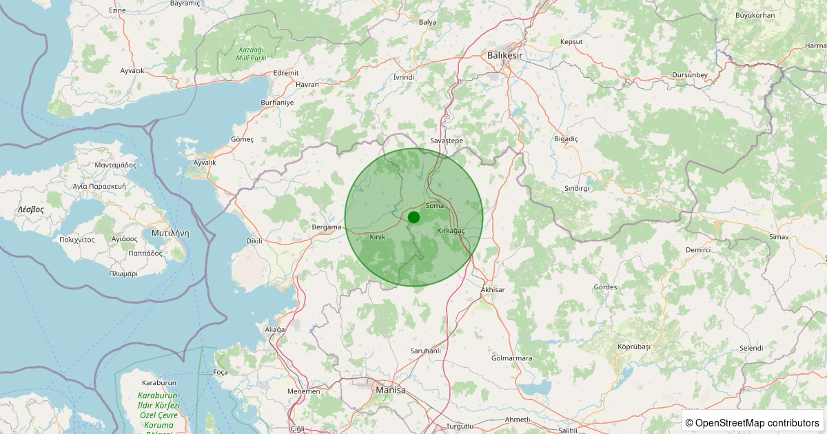 15 Kasım 2025 saat 11:11 - Soma - Hacıyusuflar - 1.30ml depreminin harita gösterimi