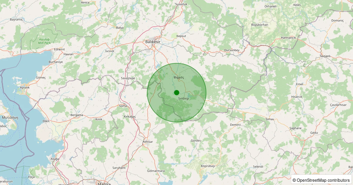 10 Ekim 2025 saat 11:30 - Sındırgı - Küçükbükü - 0.80ML depreminin harita gösterimi