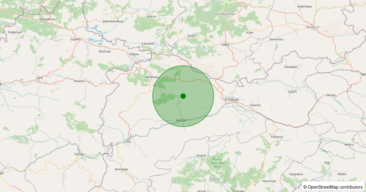 15 Kasım 2025 saat 11:33 - Kemah - Kerer Köyü - 1.90ml depreminin harita gösterimi