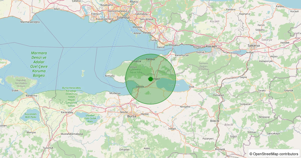 10 Ekim 2025 saat 12:28 - Orhangazi - Fındıklı - 0.90ml depreminin harita gösterimi