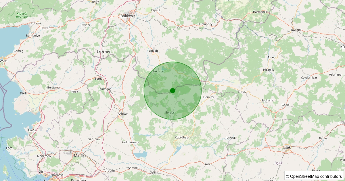 15 Kasım 2025 saat 12:50 - Sındırgı - Yüreğil/Merkez - 1.50ml depreminin harita gösterimi