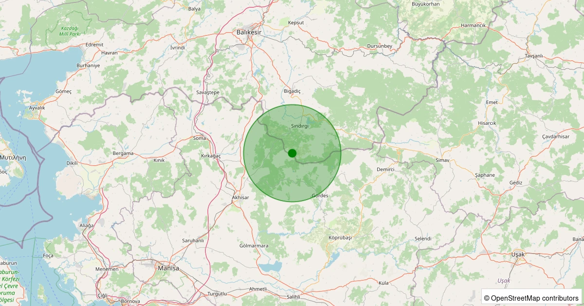 15 Kasım 2025 saat 13:11 - Sındırgı - Kınık - 1.10ml depreminin harita gösterimi