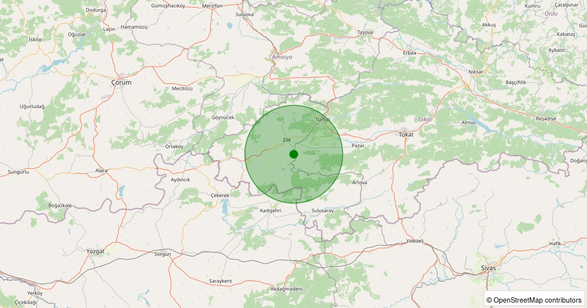 15 Kasım 2025 saat 13:39 - Zile - Çeltek Köyü - 1.60ml depreminin harita gösterimi