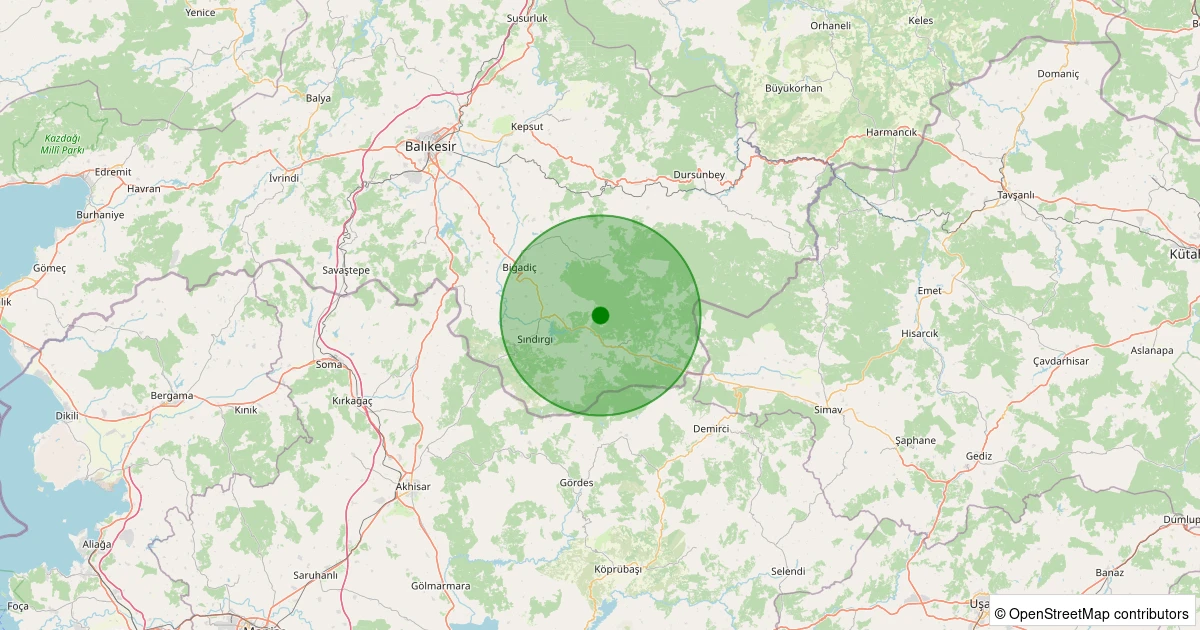 15 Kasım 2025 saat 14:41 - Sındırgı - Hisaralan - 1.10ml depreminin harita gösterimi
