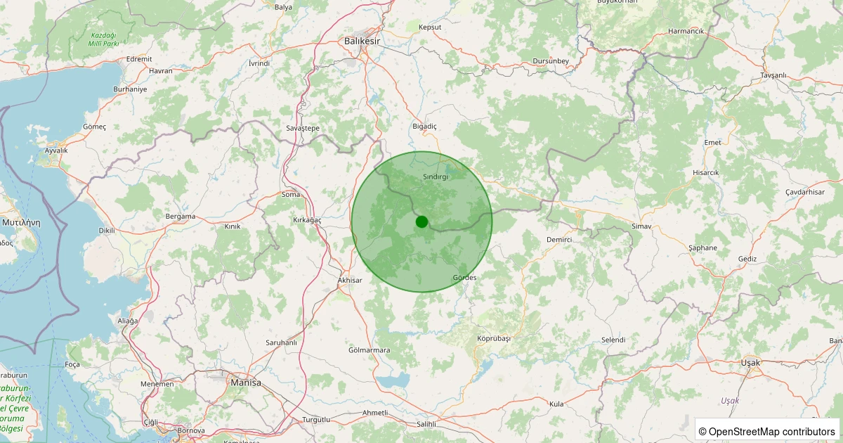 15 Kasım 2025 saat 15:18 - Sındırgı - Kınık - 2.10ml depreminin harita gösterimi