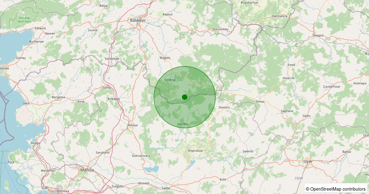 15 Kasım 2025 saat 17:52 - Sındırgı - Yüreğil/Merkez - 2.00ml depreminin harita gösterimi