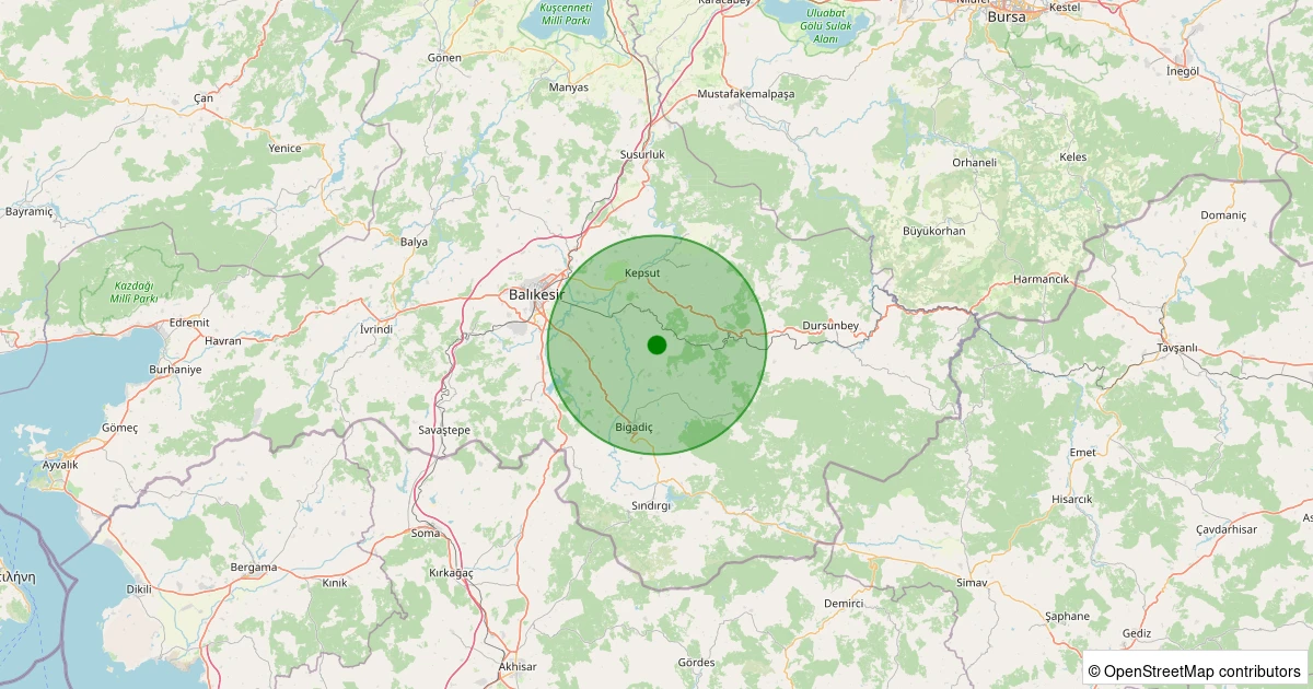 15 Kasım 2025 saat 17:56 - Bigadiç - Dere Çerkes - 0.90ML depreminin harita gösterimi