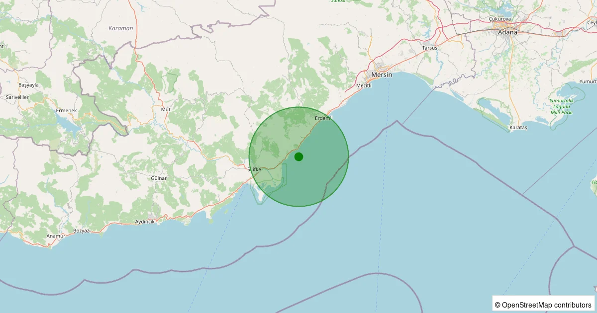 10 Ekim 2025 saat 12:21 - Akdeniz - Mersin Körfezi - [03.79 km] Erdemli (Mersin) - 1.30ML depreminin harita gösterimi