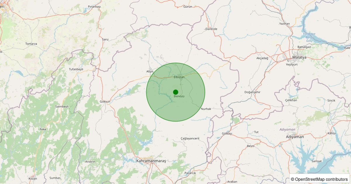 16 Kasım 2025 saat 01:26 - Ekinözü - 1.30ml depreminin harita gösterimi
