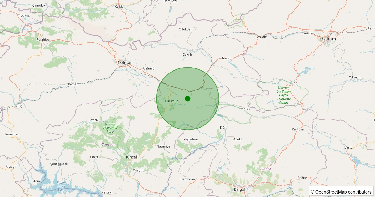 16 Kasım 2025 saat 01:41 - Pülümür - Kırklar Köyü - 0.80ML depreminin harita gösterimi