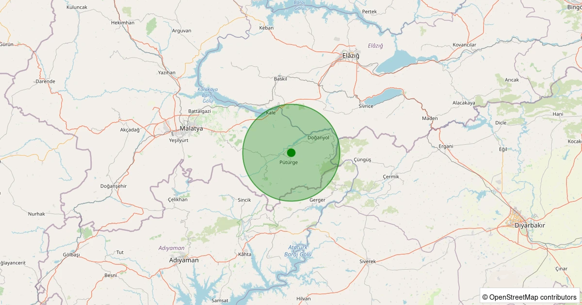 16 Kasım 2025 saat 03:23 - Pütürge - Çengelli Köyü - 1.20ml depreminin harita gösterimi