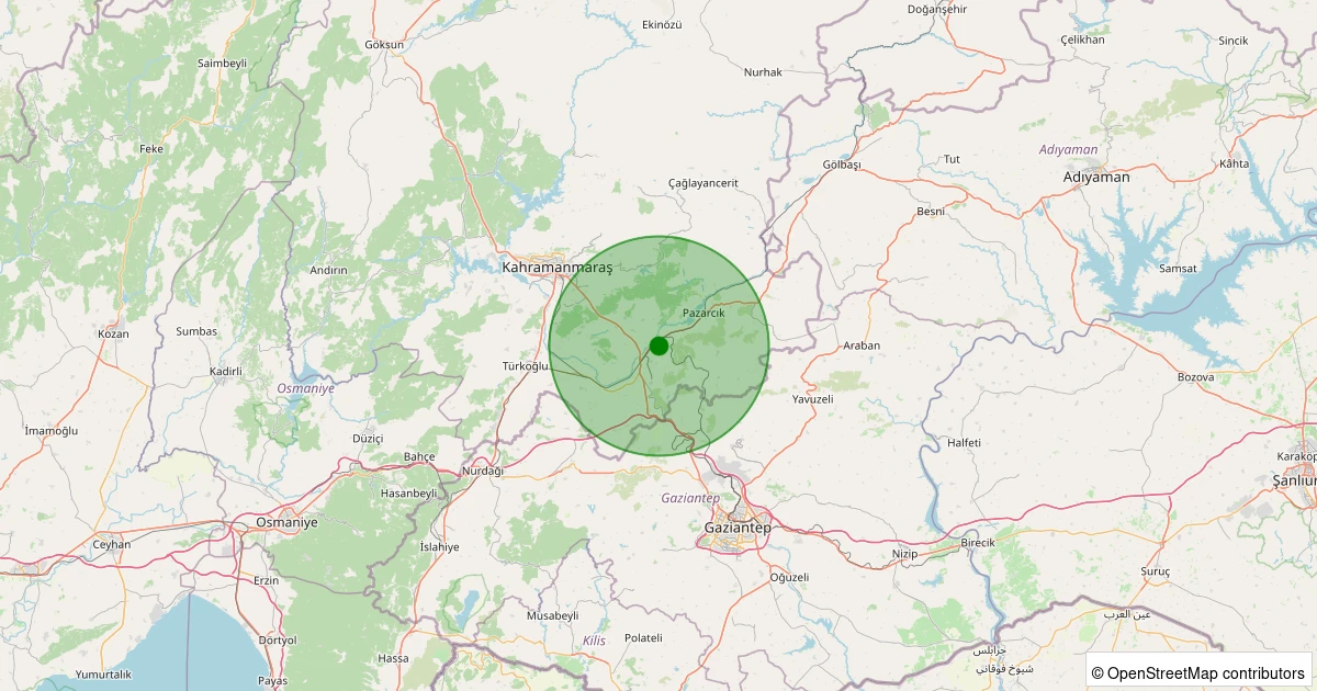 16 Kasım 2025 saat 04:46 - Pazarcık - Nefsidoğanlı - 1.80ml depreminin harita gösterimi