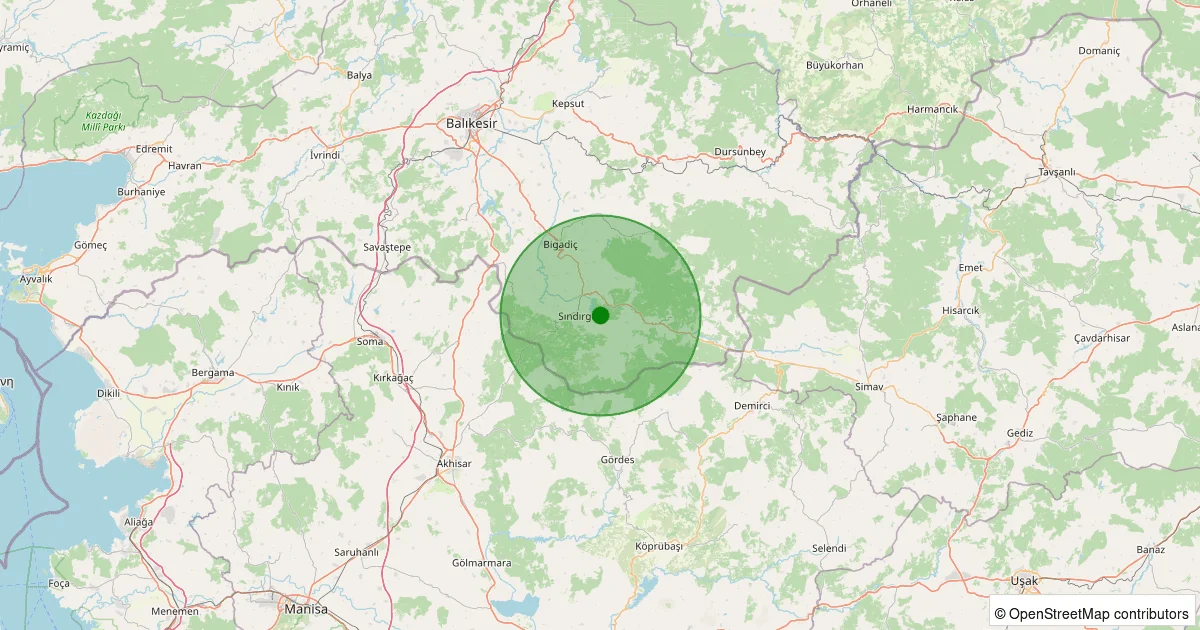 10 Ekim 2025 saat 12:42 - Sındırgı - Çaltılı - 0.80ML depreminin harita gösterimi