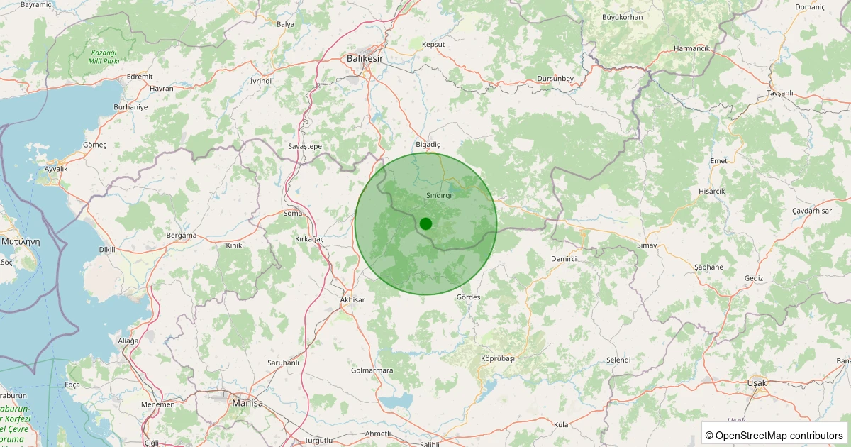 16 Kasım 2025 saat 05:12 - Sındırgı - Sinandede - 1.90ml depreminin harita gösterimi