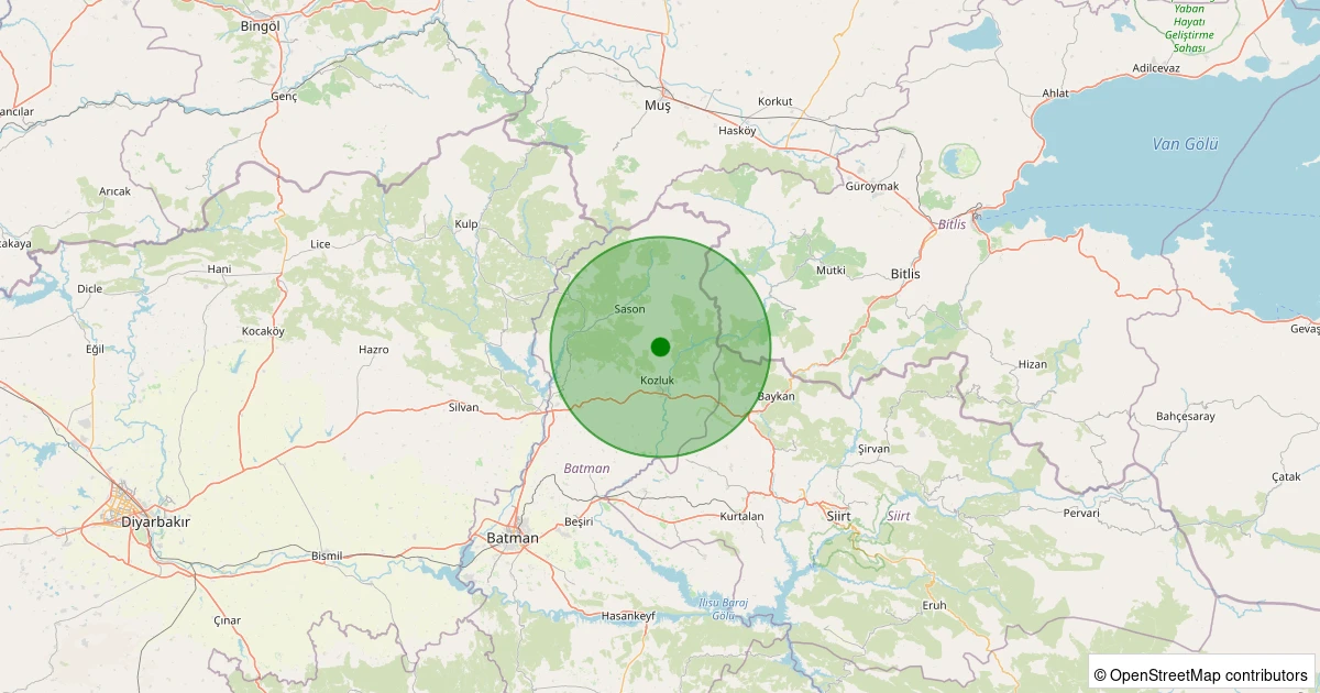 16 Kasım 2025 saat 05:22 - Kozluk - İnişli Köyü - 1.20ml depreminin harita gösterimi