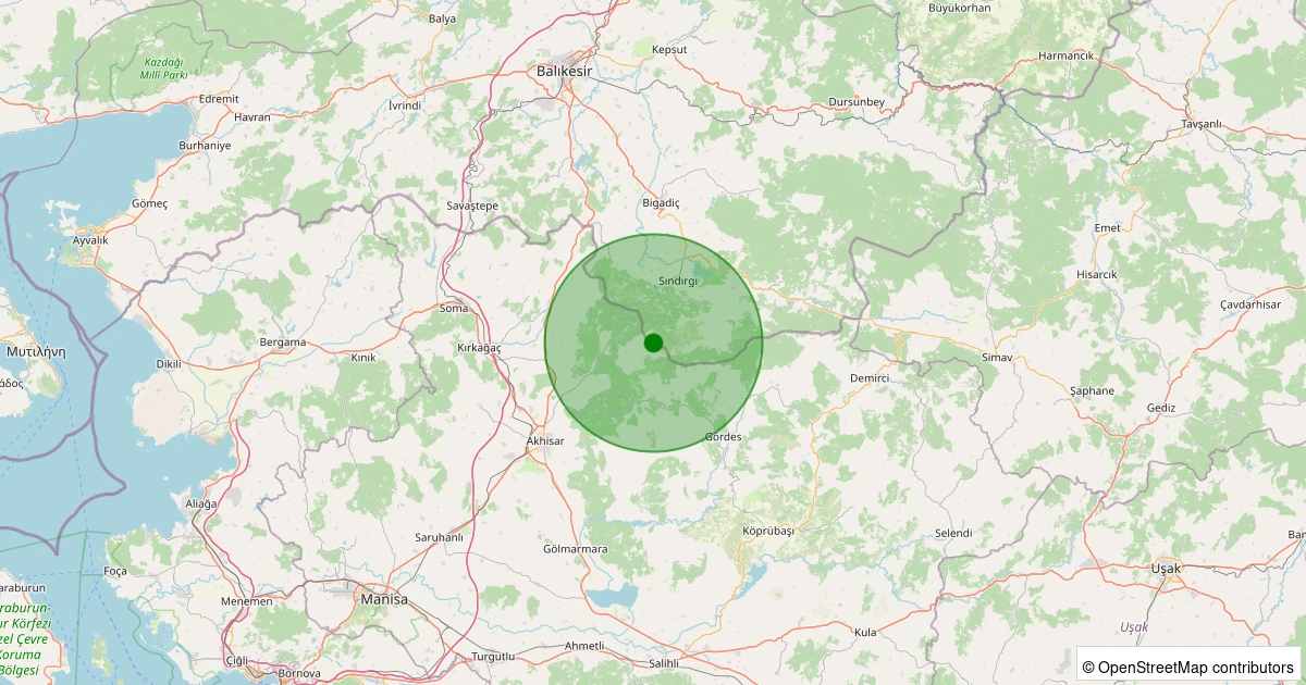 16 Kasım 2025 saat 06:05 - Sındırgı - Kınık - 1.90ml depreminin harita gösterimi