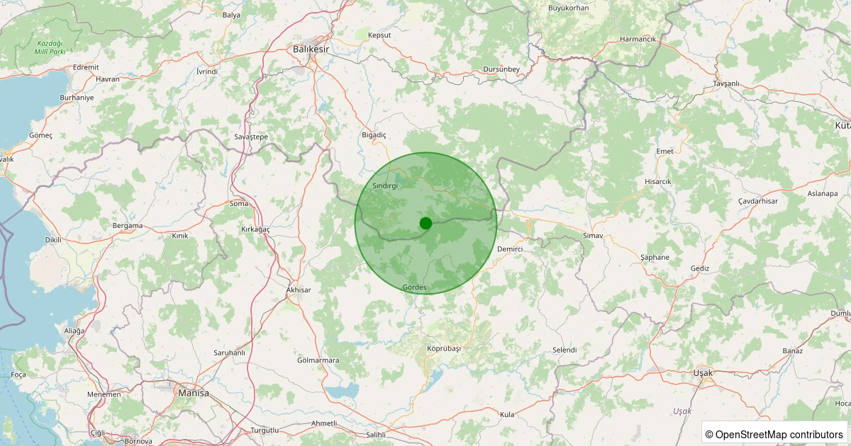 16 Kasım 2025 saat 07:15 - Sındırgı - Yüreğil/Merkez - 1.60ml depreminin harita gösterimi