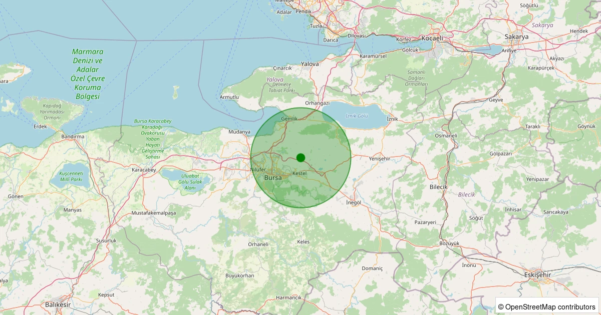 16 Kasım 2025 saat 09:26 - Gürsu - 2.50ml depreminin harita gösterimi
