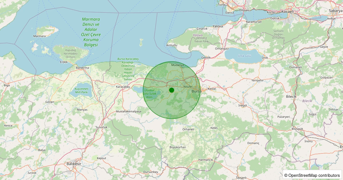 16 Kasım 2025 saat 10:25 - Nilüfer - Hasanağa - 2.20ml depreminin harita gösterimi