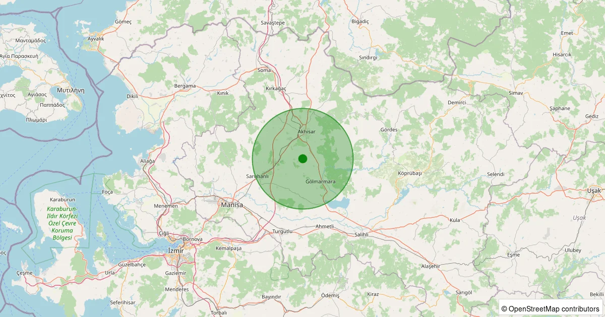 10 Ekim 2025 saat 14:44 - Akhisar - Sazoba Köyü - 1.20ml depreminin harita gösterimi