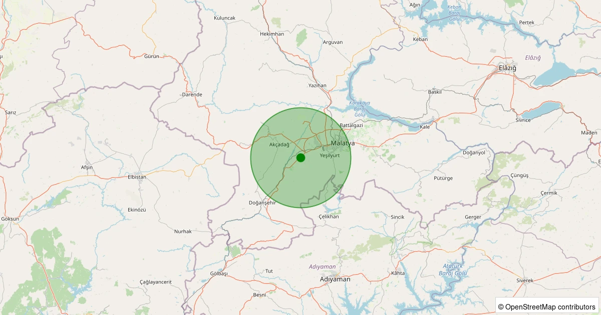 16 Kasım 2025 saat 12:16 - Akçadağ - Karapınar - 1.30ml depreminin harita gösterimi
