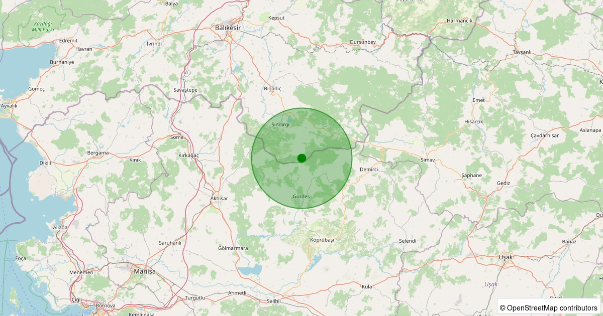 16 Kasım 2025 saat 14:23 - Sındırgı - Yüreğil/Merkez - 1.50ml depreminin harita gösterimi