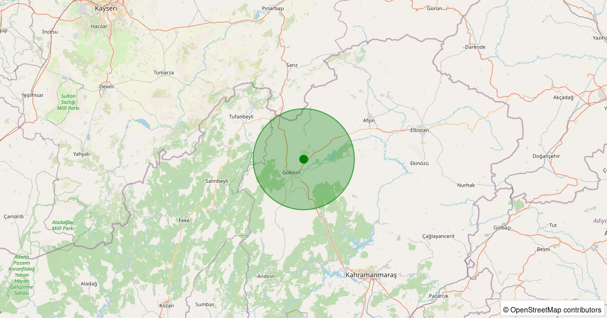 16 Kasım 2025 saat 16:42 - Göksun - 2.70ml depreminin harita gösterimi